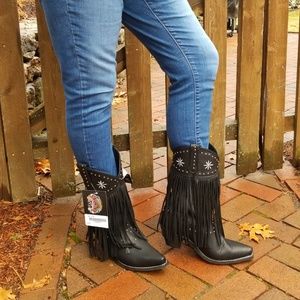 NEW Cowgirl Boots Black Fringed NWT